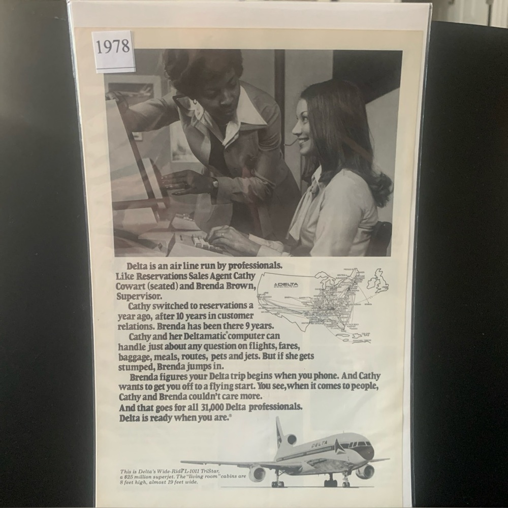 Vintage 1978 Delta Reservation Sales Agent Cathy Cowart Ad Advertisement